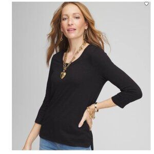 🌻J.Jill Black Knit 3/4 Sleeve Pullover Lightweight Sweater